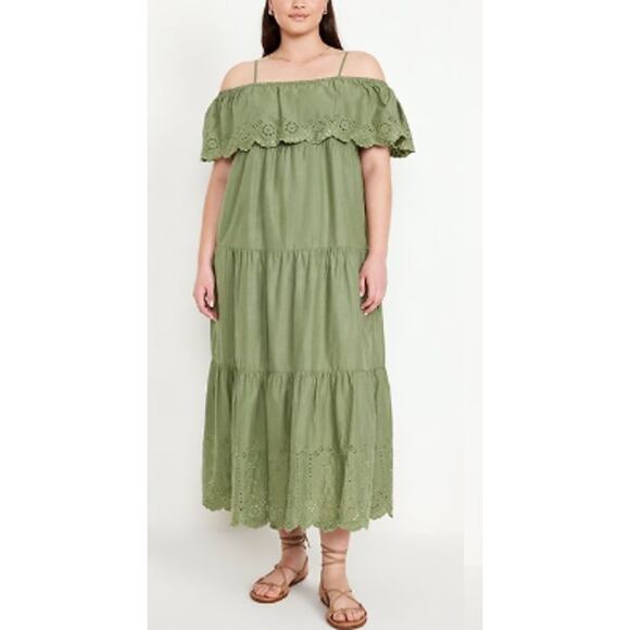 Old Navy Off Shoulder Tiered Swing Midi Dress Womens Sz 2X Boho Prairie Country - Picture 1 of 9